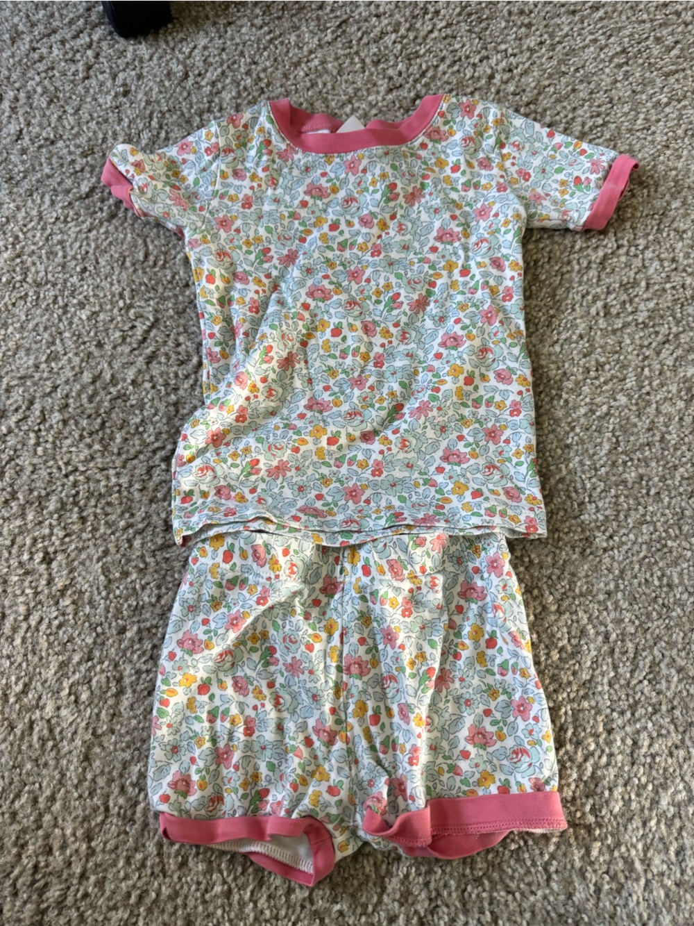 LAKE Girls Floral Short Pajama Set with Pink Trim
